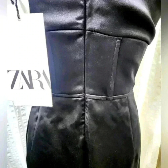 NWT Zara Black Satin Effect Cowl Neck Midi Slip Dress, Size S - Picture 5 of 10